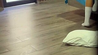pervy stepdad spies tight ass teen fingering after school and strokes behind her