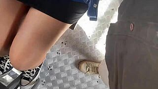 Ela flaunts bare pussy on street and bus, creampied by stranger in public skirt lift 😏