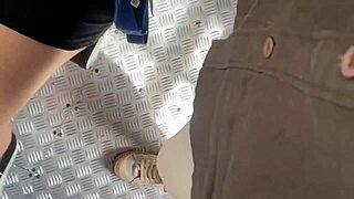 Ela flaunts bare pussy on street and bus, creampied by stranger in public skirt lift 😏