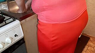 he sneaks peeks jerking off to neighbor's kitchen miniskirt prep