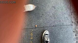 Ela flaunts bare pussy on street and bus, creampied by stranger in public skirt lift 😏