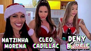 Santa claus bends three lingerie latinas for epic fisting orgy pounding