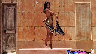 petite costa rican katherinne sofia strips naked outdoors playboy style tease
