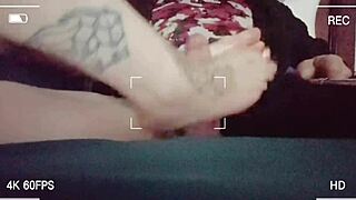 Prettyfeetelite strokes hubby's friend's big cock with feet