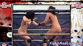 muscular lesbians grapple and dominate in fierce boxing ring wrestling