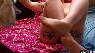 chubby tattooed babe teases her big ass and hairy pussy