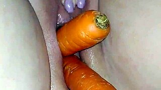 oh fuck these fat carrots stretch my hungry pussy wide!