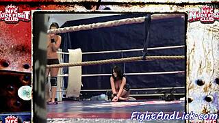 muscular lesbians grapple and dominate in fierce boxing ring wrestling