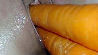 oh fuck these fat carrots stretch my hungry pussy wide!