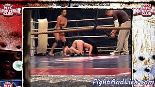 muscular lesbians grapple and dominate in fierce boxing ring wrestling