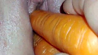 oh fuck these fat carrots stretch my hungry pussy wide!