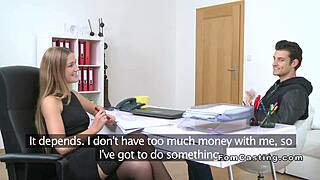 blonde agent teases in stockings before wild office pounding