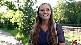 Hey, this natural hairy pussy girl orgasms wildly in German casting