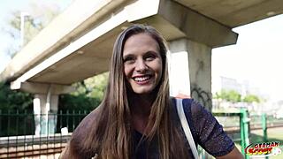 Hey, this natural hairy pussy girl orgasms wildly in German casting