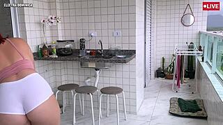 irresistible latina maid's big ass in tight shorts drives voyeur pov wild