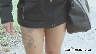 damn this latina babe flashes pussy public with monster cock