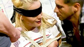 tied blindfolded bitch gets used rough by two guys in dirty spot 😈💦 mmf domination fun