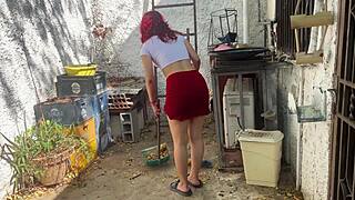 irresistible teen ass bent over patio skirt hike-up