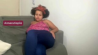 she's a bloated bbw lounging on the sofa feeling gassy and lets out some huge farts in her homemade clip