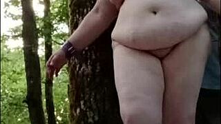 chained french milf slave titia bound in forest for outdoor spanking and rough sex