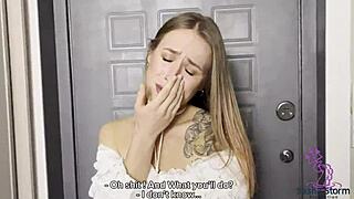 Neighbor bride cheats wedding dress lifted bent over huge cock creampie doggystyle in garage