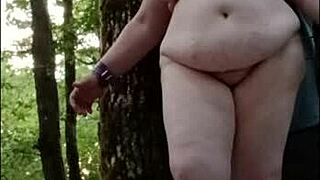 chained french milf slave titia bound in forest for outdoor spanking and rough sex