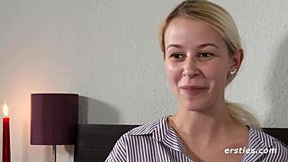 Blonde European Babe Toys Wet Pussy with Dildo Close Up