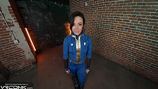 Horny brunette Lucy deepthroats then rides cock anally in Fallout cosplay VR pt 3!