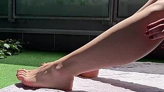 voyeur jerks huge cock cumming on wife's terrace feet 👣💦