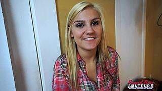 Petite big tits blonde college babe gags deepthroat choking cumshot bj