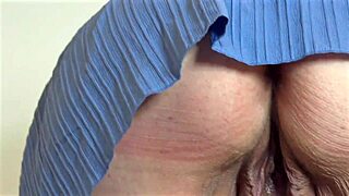 Real estate babe in tiny dress flashes bare pussy while cleaning up close 🏠💦