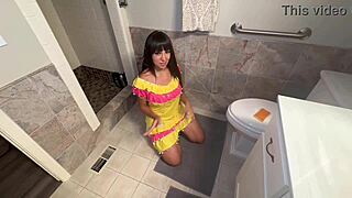 Amira ali slutty maid masturbates squirting huge fake tits for cash!