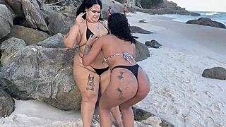 Amigas Reunite Beachside for Public Lesbian Beach Fuck