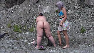 Juicy PAWG lesbian licks friend's fat shaved pussy to outdoor clitoral orgasm?