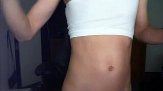 a horny shemale jerks her big cock to explosive close-up cumshot
