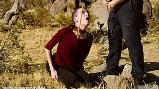 petite sub brooke johnson bound caned facesat rimmed on joshua tree rocks