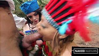 Two Big Ass Black Baddies Deepthroat White Cock Interracially Outdoors!