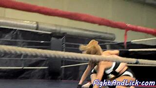 Muscular babes clash in steamy lesbian wrestling catfight