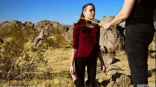 petite sub brooke johnson bound caned facesat rimmed on joshua tree rocks