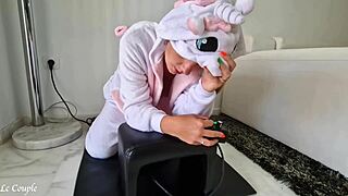 milf rides sybian in unicorn costume