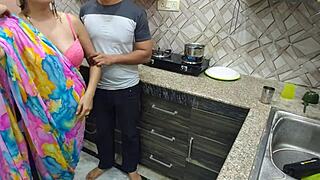 indian housewife tempts in kitchen first time