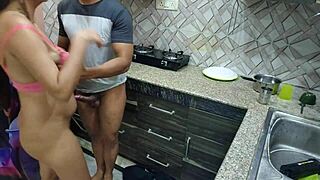 indian housewife tempts in kitchen first time