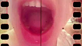 tired woman yawns deeply showing huge tongue and saliva