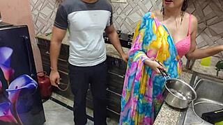 indian housewife tempts in kitchen first time