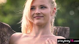 Hungarian Blondie Mikki Galante Strips to Reveal Shaved Pussy Outdoors!