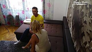 Slutty teen Nina gets oiled massage in heels then fucked hard backstage