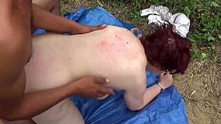 Old Glasses Lady Fucked Outdoors Ass Broken Doggystyle Cumshot