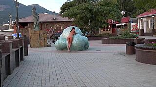 nude milf flashes naughty body strolling publicly outdoors exhibitionist style