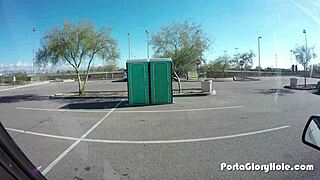 porta gloryhole chubby slut swallows in public