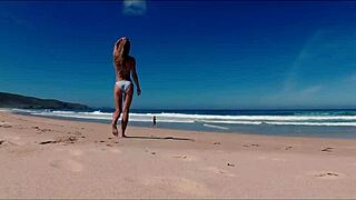 travel show model in bikini on spanish beach
